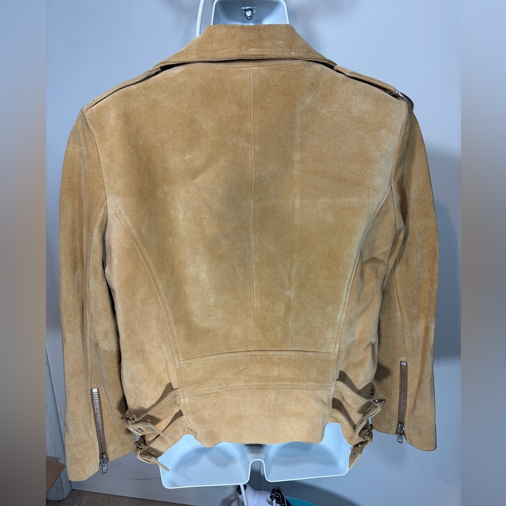 Large OAK NYC  Womens Genuine Leather Suede Moto Biker Jacket Tan Camel - Picture 2 of 10